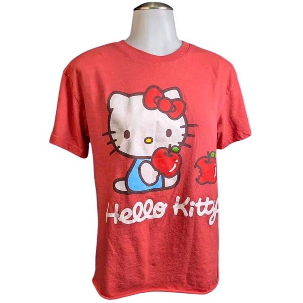 Sanrio Hello Kitty Graphic T-Shirt ~ Junior's Size Small~Red Apple~Short Sleeve